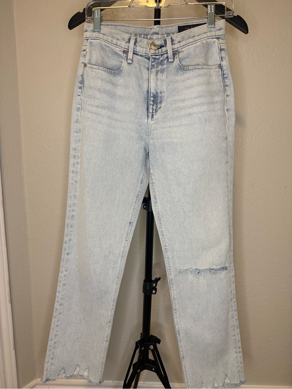 rag & bone Light Wash Straight Leg Jeans with distressed knee